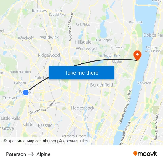 Paterson to Alpine map
