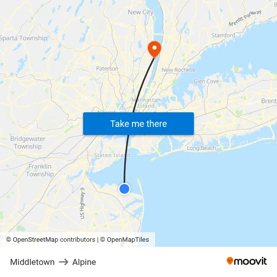 Middletown to Alpine map