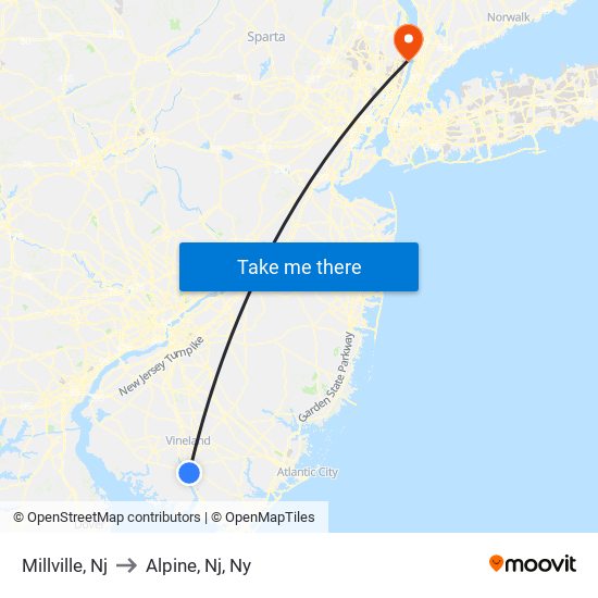 Millville, Nj to Alpine, Nj, Ny map