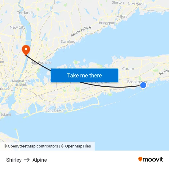 Shirley to Alpine map