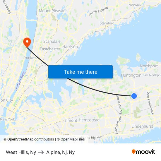 West Hills, Ny to Alpine, Nj, Ny map