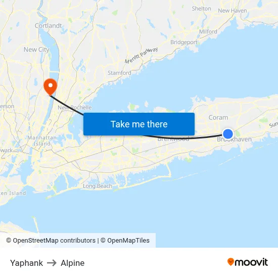 Yaphank to Alpine map