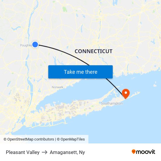 Pleasant Valley to Amagansett, Ny map