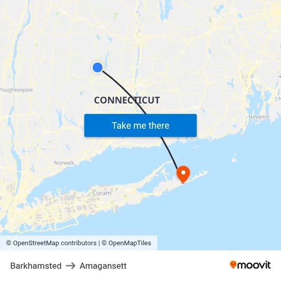 Barkhamsted to Amagansett map