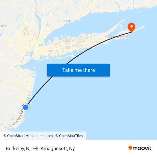 Berkeley, Nj to Amagansett, Ny map