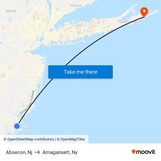 Absecon, Nj to Amagansett, Ny map