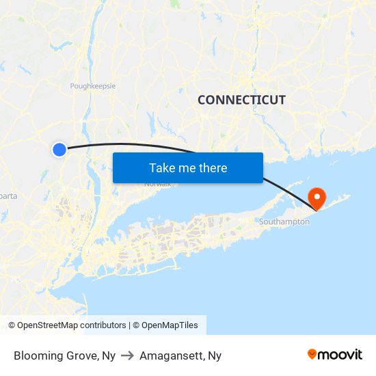 Blooming Grove, Ny to Amagansett, Ny map