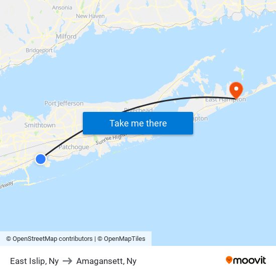 East Islip, Ny to Amagansett, Ny map