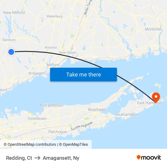 Redding, Ct to Amagansett, Ny map