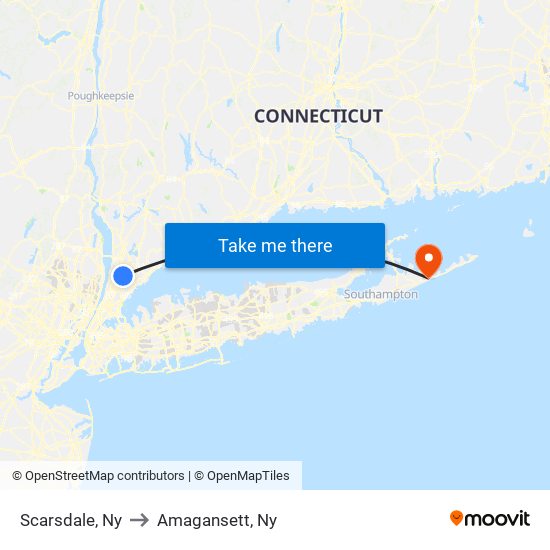 Scarsdale, Ny to Amagansett, Ny map