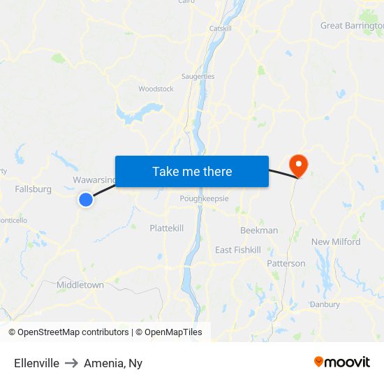 Ellenville to Amenia, Ny map