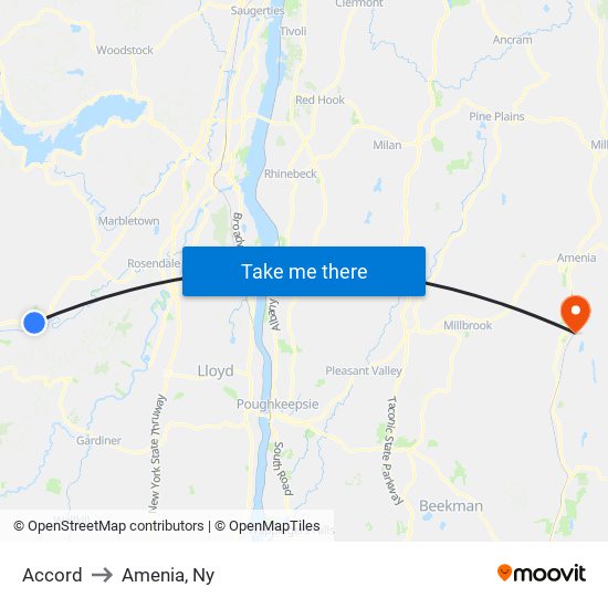 Accord to Amenia, Ny map