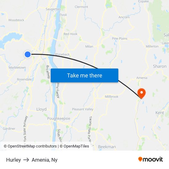 Hurley to Amenia, Ny map