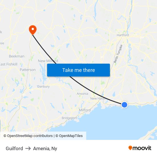 Guilford to Amenia, Ny map