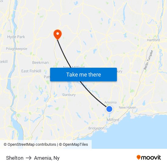 Shelton to Amenia, Ny map