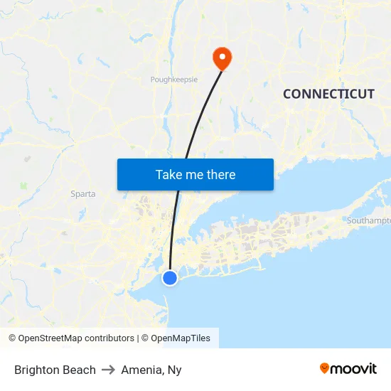 Brighton Beach to Amenia, Ny map