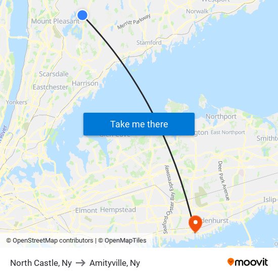 North Castle, Ny to Amityville, Ny map