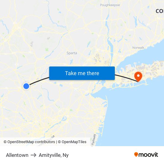 Allentown to Amityville, Ny map