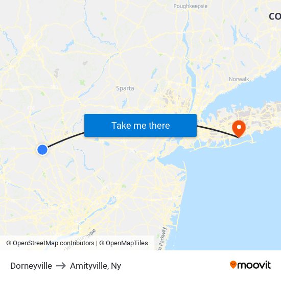 Dorneyville to Amityville, Ny map