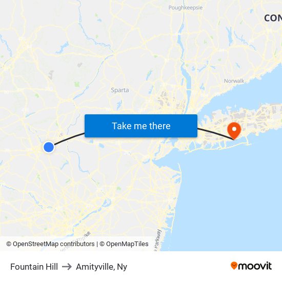 Fountain Hill to Amityville, Ny map