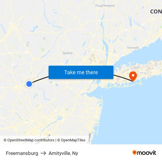 Freemansburg to Amityville, Ny map