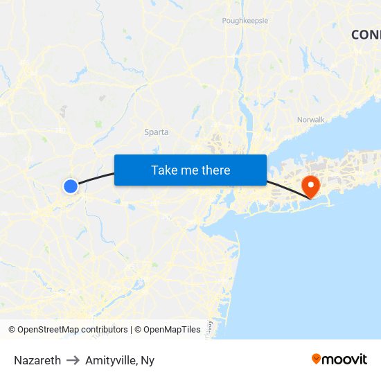 Nazareth to Amityville, Ny map