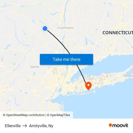 Ellenville to Amityville, Ny map