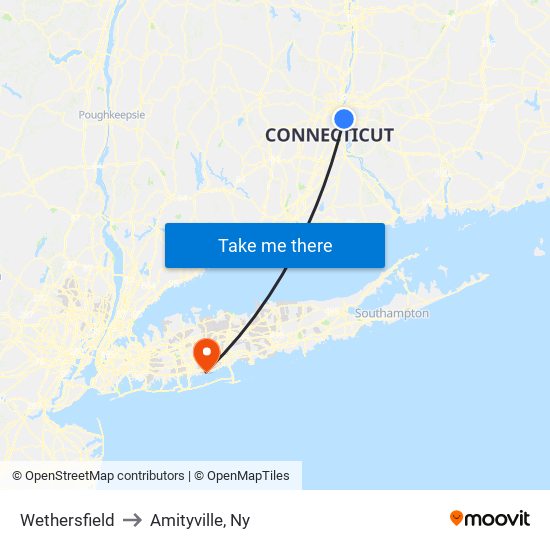 Wethersfield to Amityville, Ny map