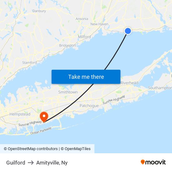 Guilford to Amityville, Ny map