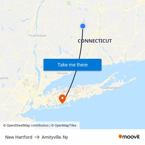 New Hartford to Amityville, Ny map