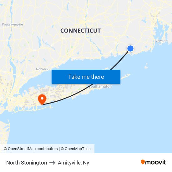 North Stonington to Amityville, Ny map