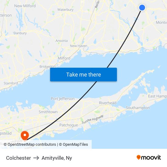 Colchester to Amityville, Ny map