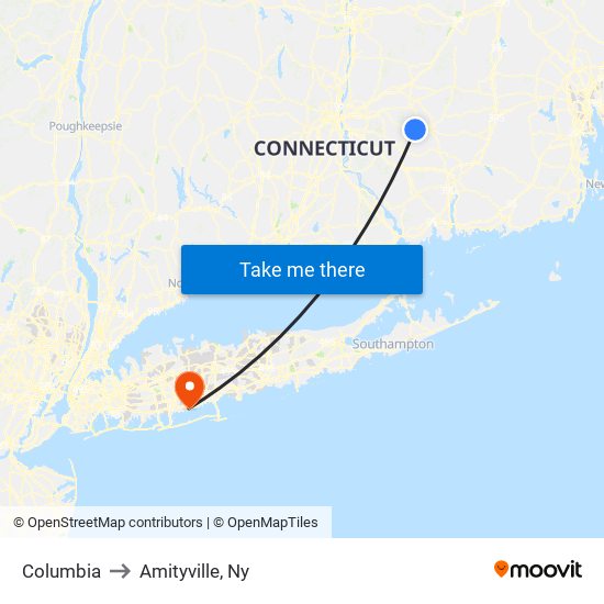 Columbia to Amityville, Ny map