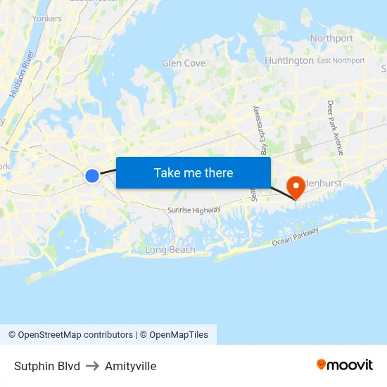 Sutphin Blvd to Amityville map