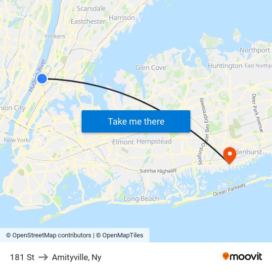 181 St to Amityville, Ny map