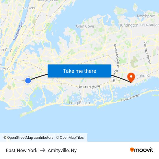 East New York to Amityville, Ny map
