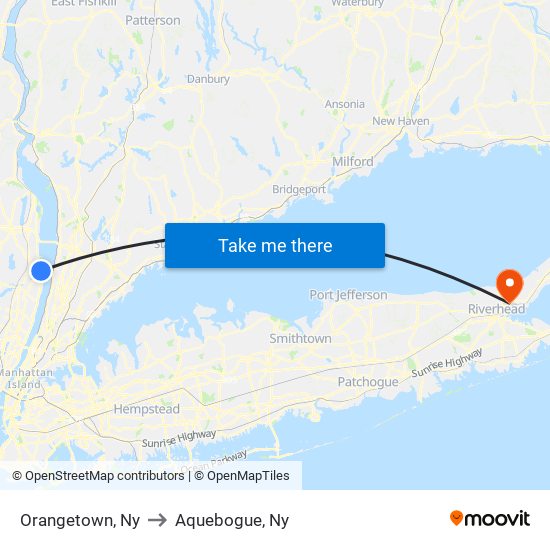 Orangetown, Ny to Aquebogue, Ny map