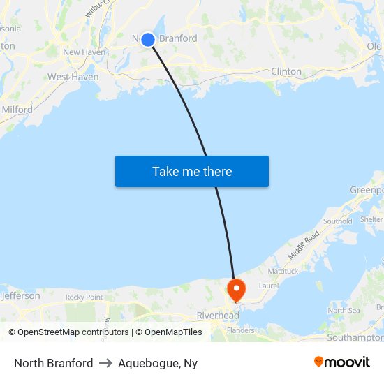 North Branford to Aquebogue, Ny map