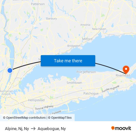 Alpine, Nj, Ny to Aquebogue, Ny map