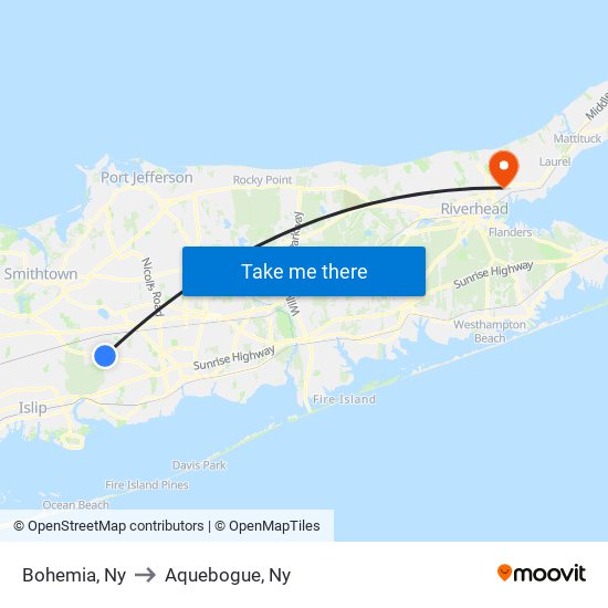 Bohemia, Ny to Aquebogue, Ny map