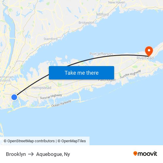 Brooklyn to Aquebogue, Ny map