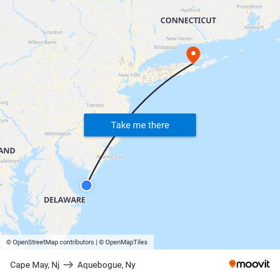 Cape May, Nj to Aquebogue, Ny map