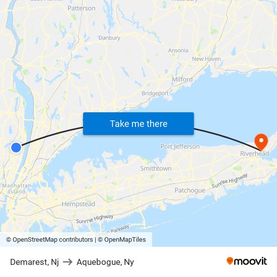 Demarest, Nj to Aquebogue, Ny map