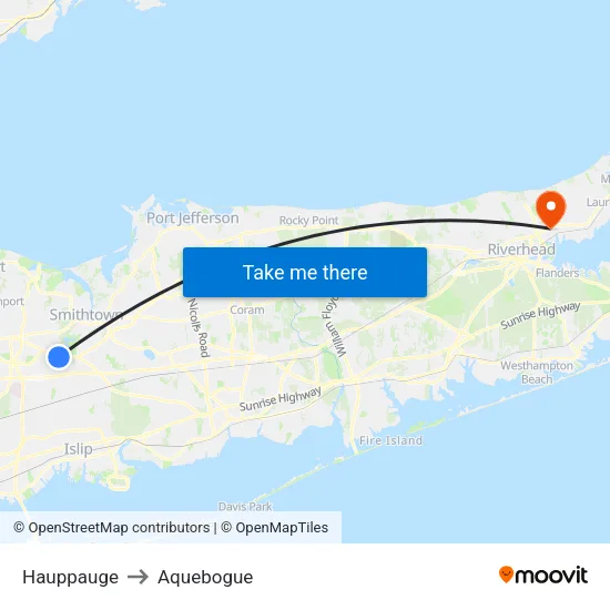 Hauppauge to Aquebogue map