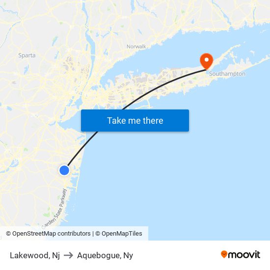 Lakewood, Nj to Aquebogue, Ny map