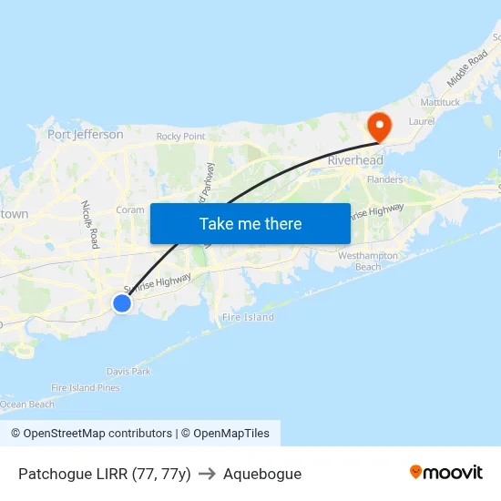 Patchogue LIRR (77, 77y) to Aquebogue map