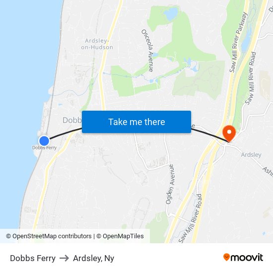 Dobbs Ferry to Ardsley, Ny map