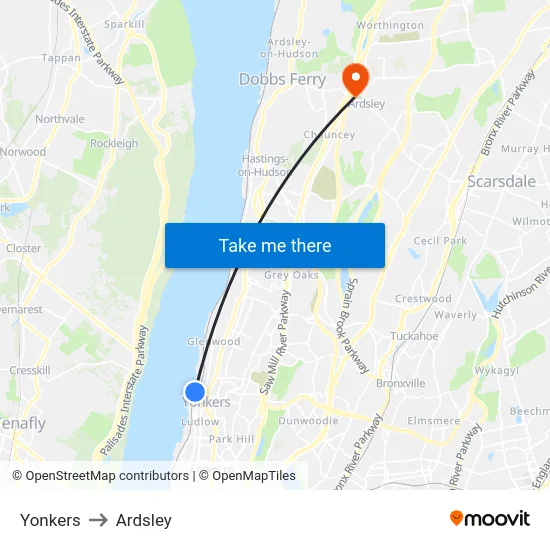 Yonkers to Ardsley map