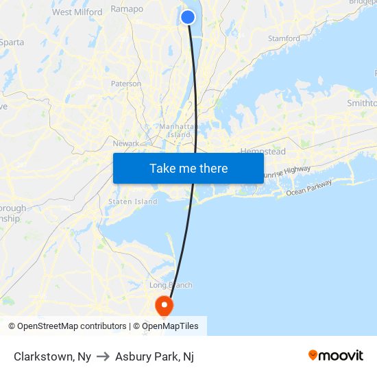 Clarkstown, Ny to Asbury Park, Nj map