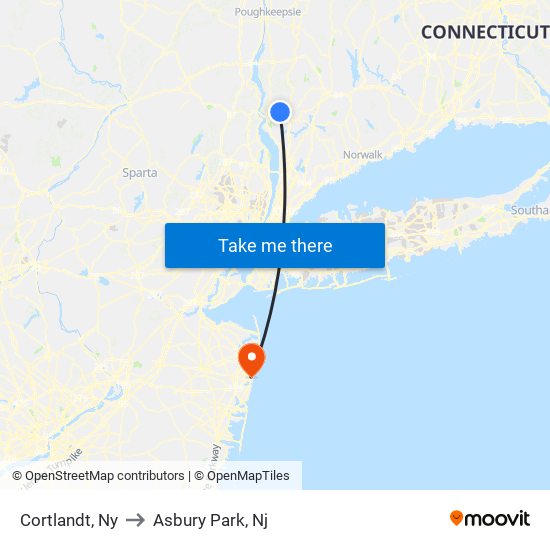 Cortlandt, Ny to Asbury Park, Nj map